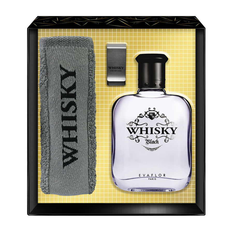 coffret whisky black parfum homme serviette pince billet evaflor