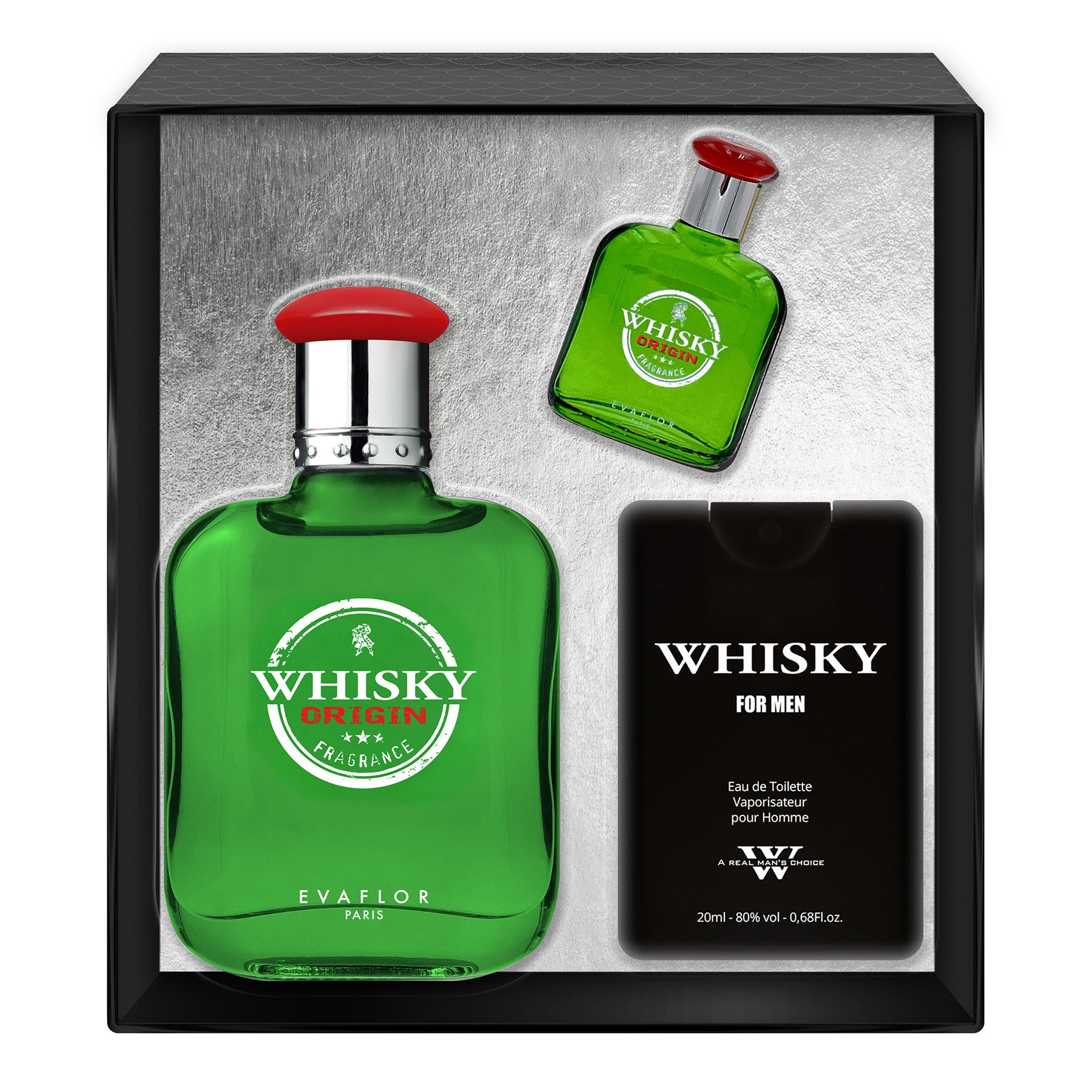 WHISKY ORIGIN • Box Eau de Toilette 100 ml, Travel Perfume 20 ml and a  Miniature ml • Men's Perfume