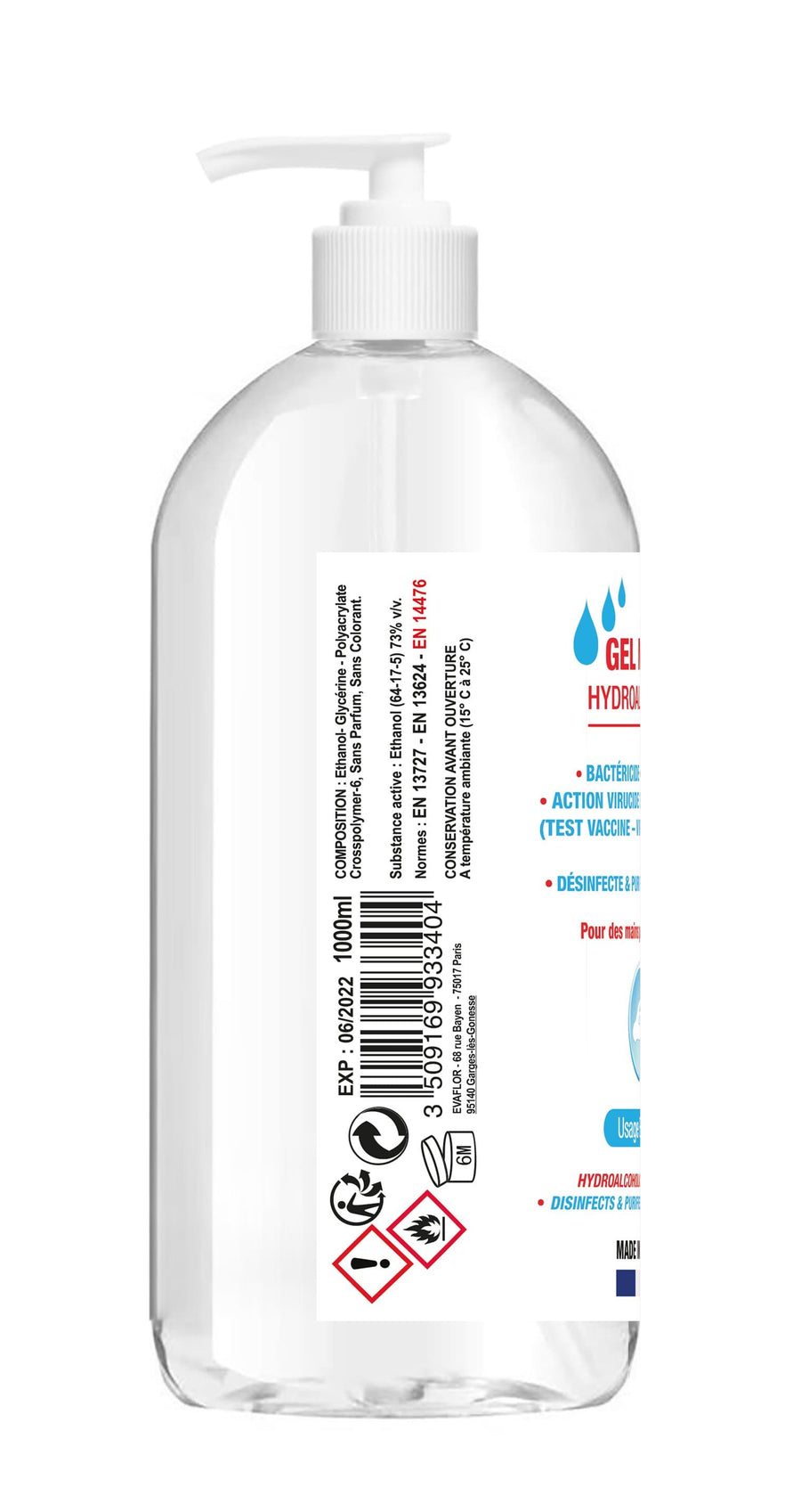 gel hydroalcoolique coronavirus 1000 ml evaflorparis